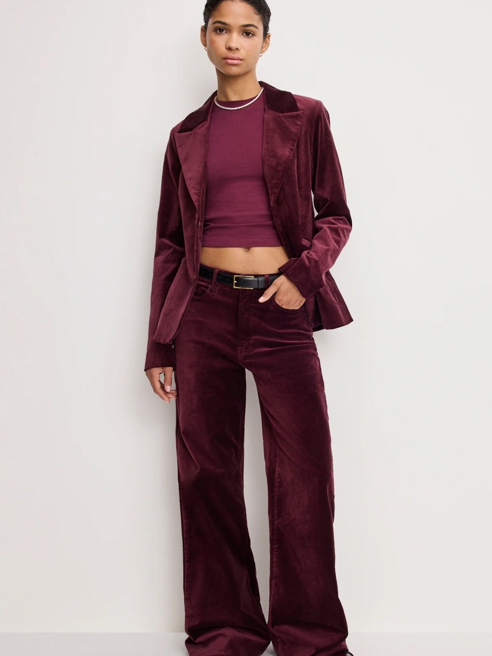 Good American Velvet Blazer-Fig